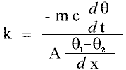 k = -mc (dT/dx) / (A (T1-T2)/dx)