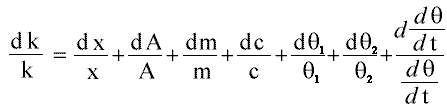 dk/k = dx/x + dA/A + dm/m + dc/c + dT1/T1 + dT2/T2 + d(dT/dt)/(dT/dt)